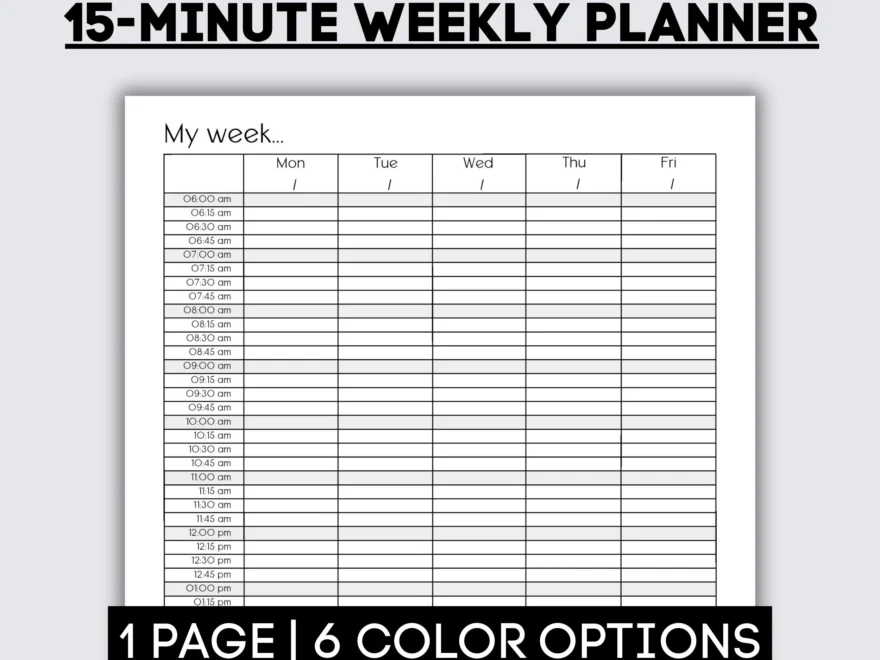 15 minute Weekly Planner Productivity Schedule PDF Etsy