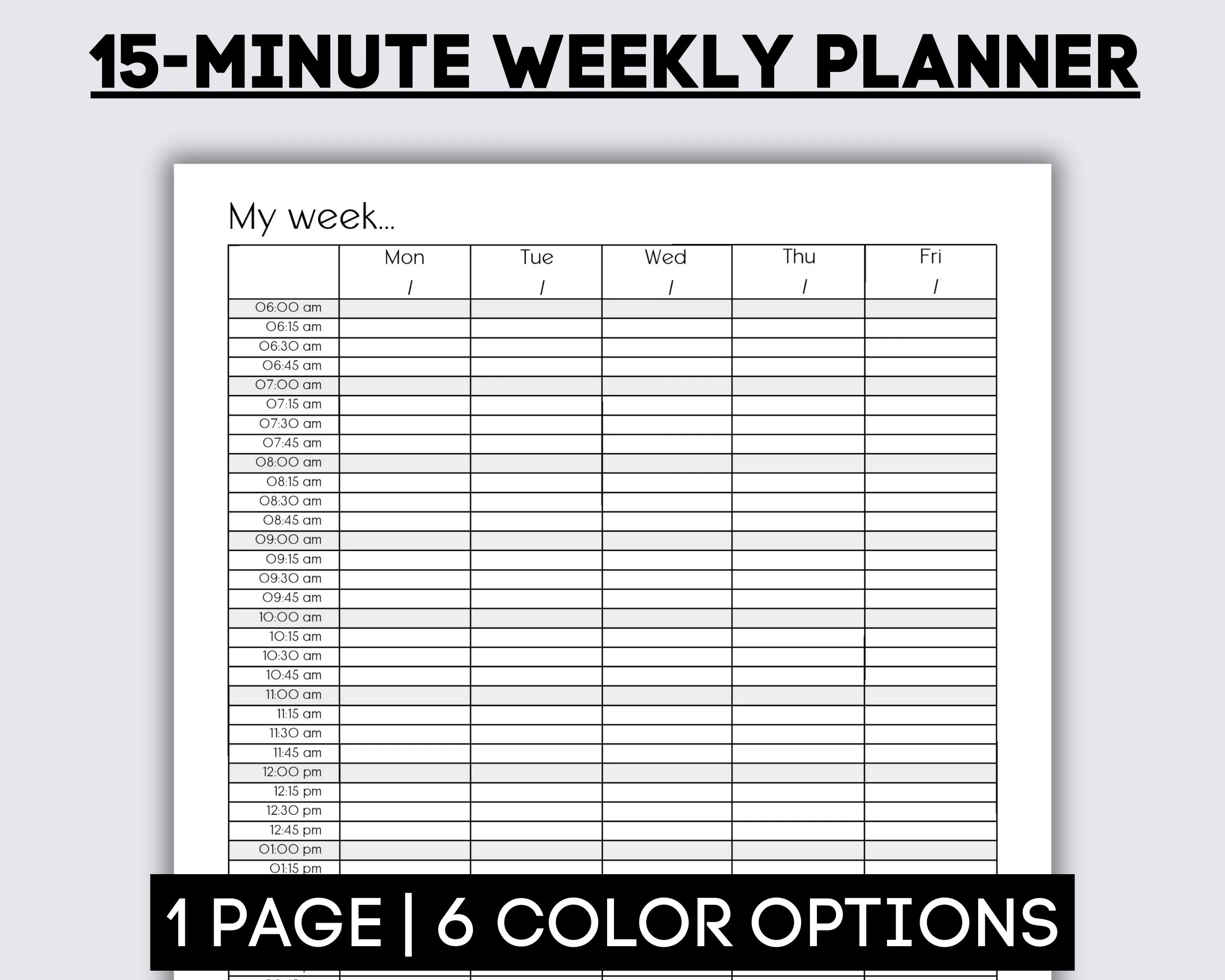 15 minute Weekly Planner Productivity Schedule PDF Etsy