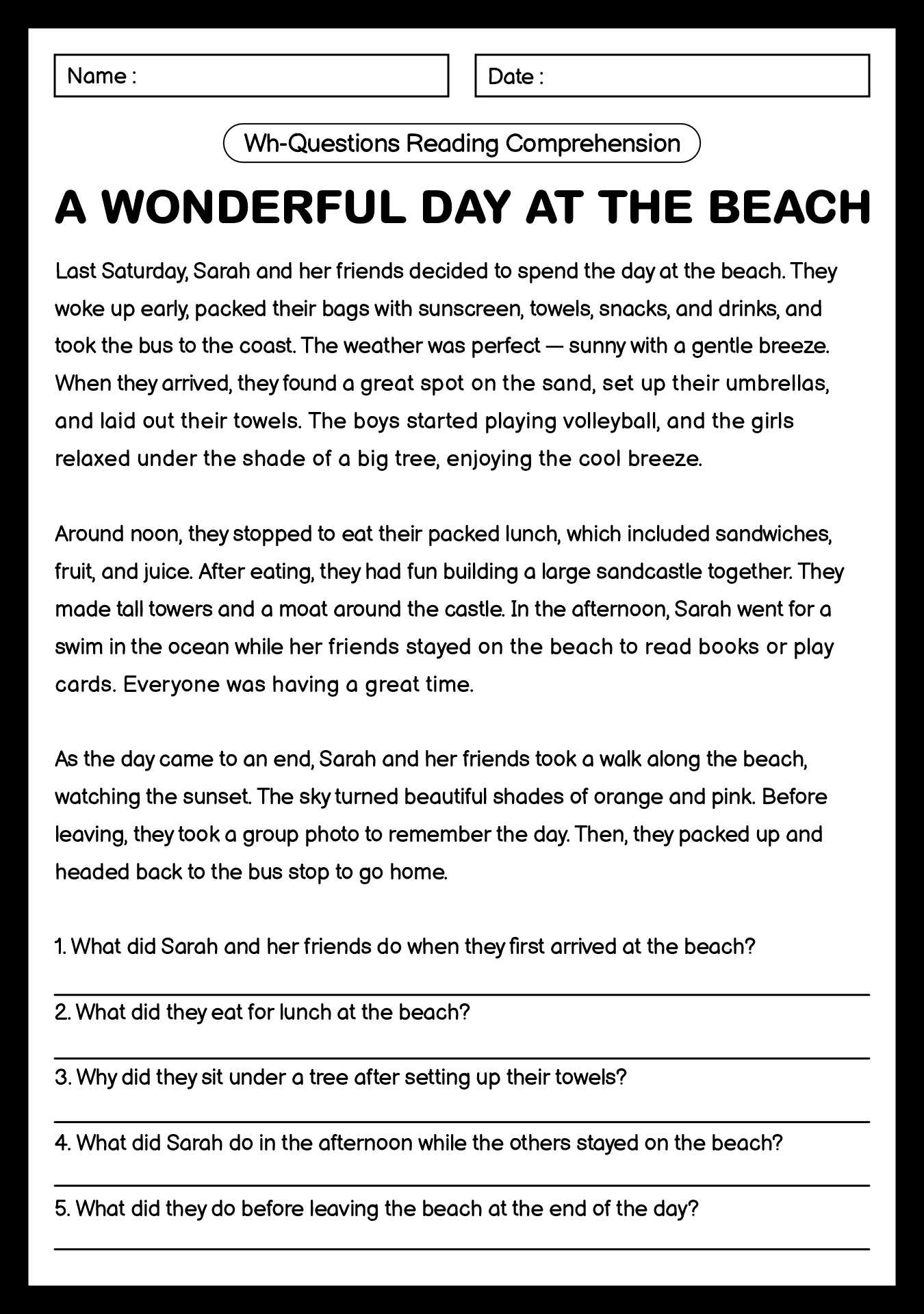 Printable Literature Comprehension Quizzes Printable Literature Comprehension Quizzes