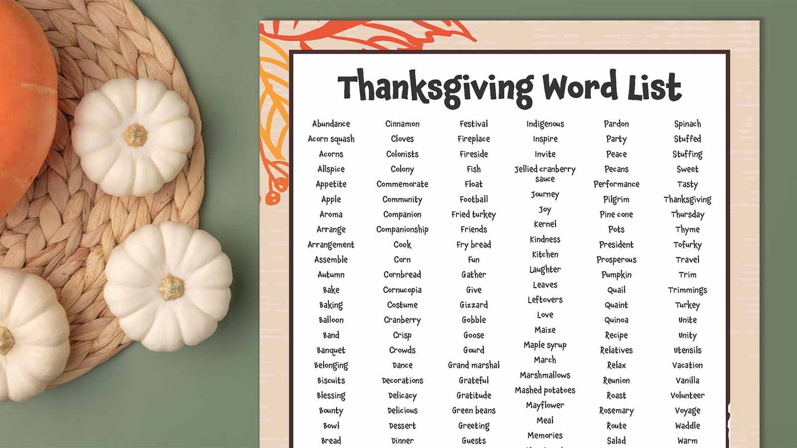 180 Thanksgiving Words List Free Printable 180 Thanksgiving Words List Free Printable