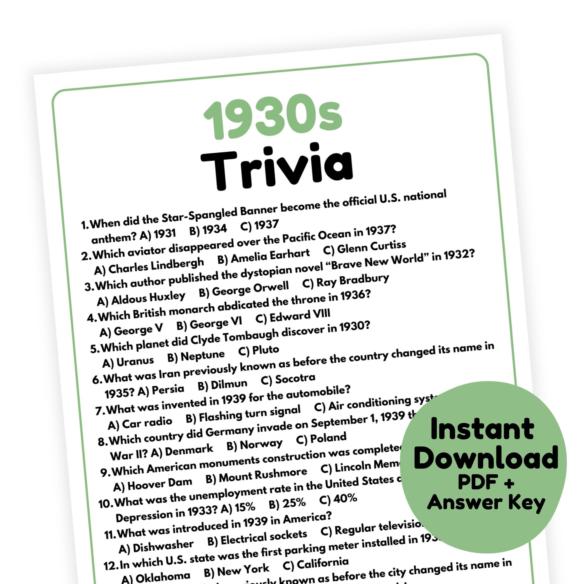 1930s Trivia Game 1930s Game Printable 1930s Party Game For Adults 30s Trivia Game Decades Trivia Game Etsy 1930s Trivia Game 1930s Game Printable 1930s Party Game For Adults 30s Trivia Game Decades Trivia Game Etsy