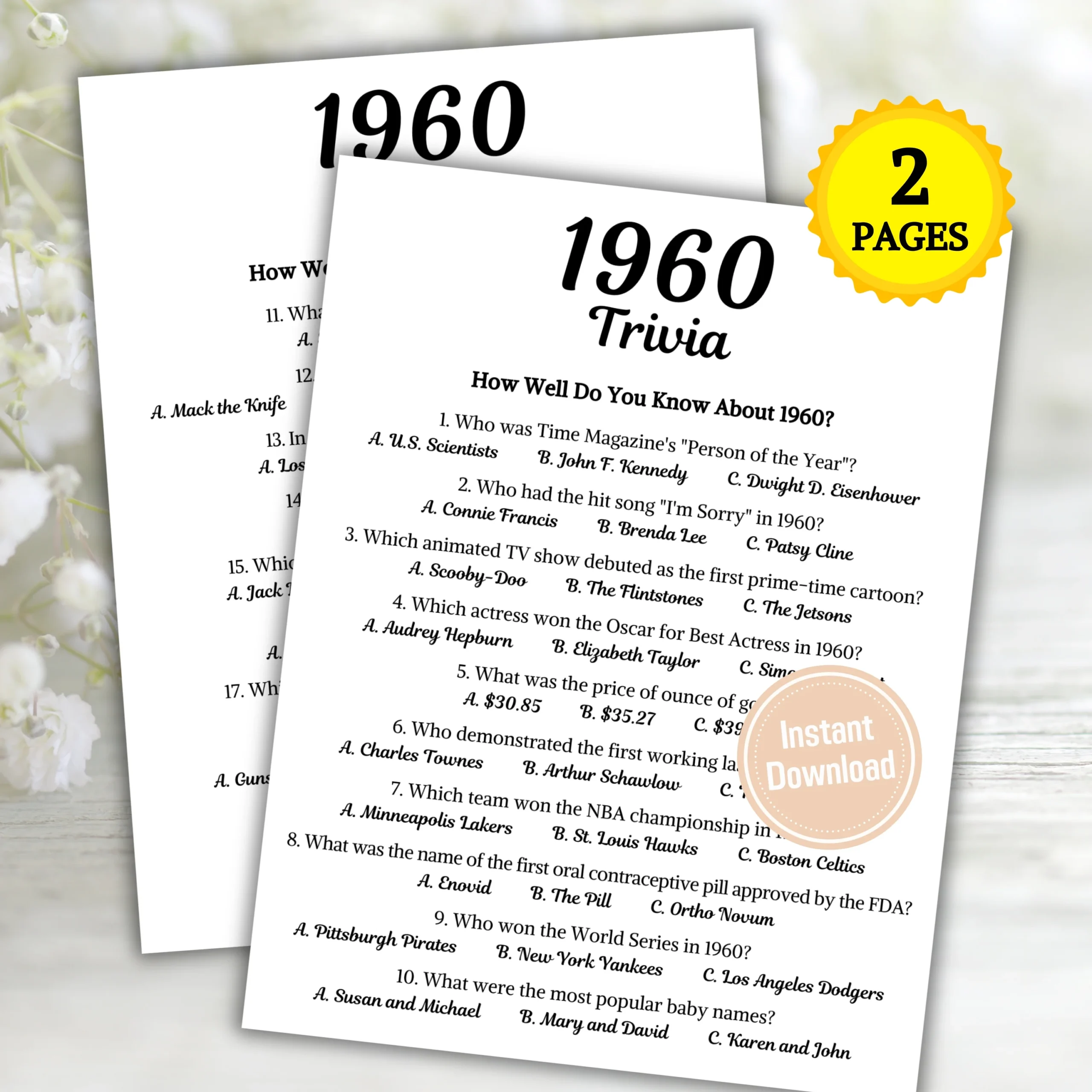 1960s Trivia Questions And Answers Printable