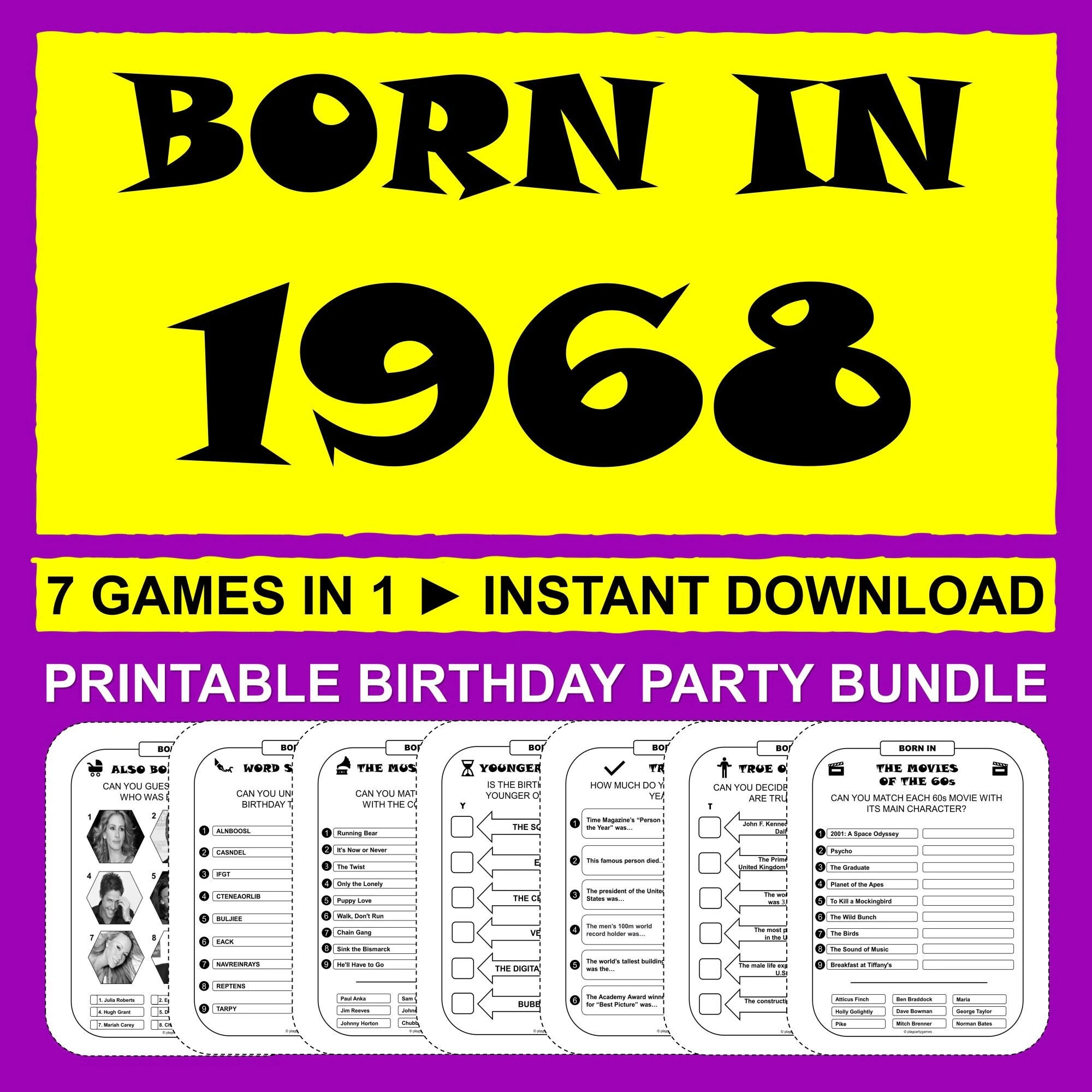 1968 Birthday Trivia Games Bundle Born In 1968 printable Instant Download Etsy 1968 Birthday Trivia Games Bundle Born In 1968 printable Instant Download Etsy