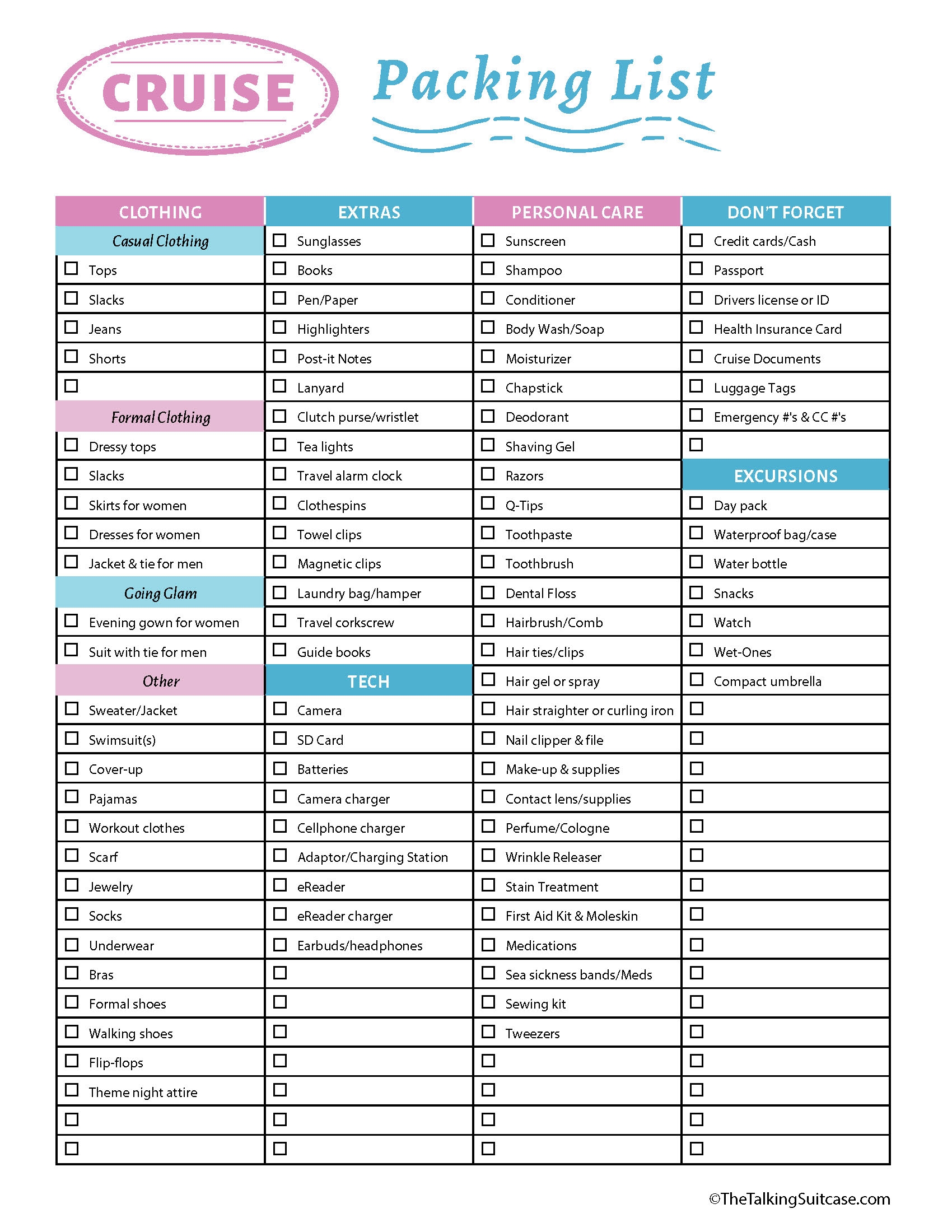 Cruise Printable Packing List
