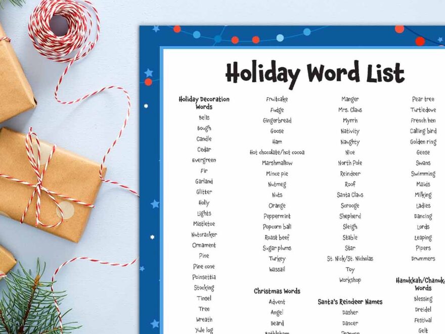 200 Festive Holiday Words For Writing And More Free Printable
