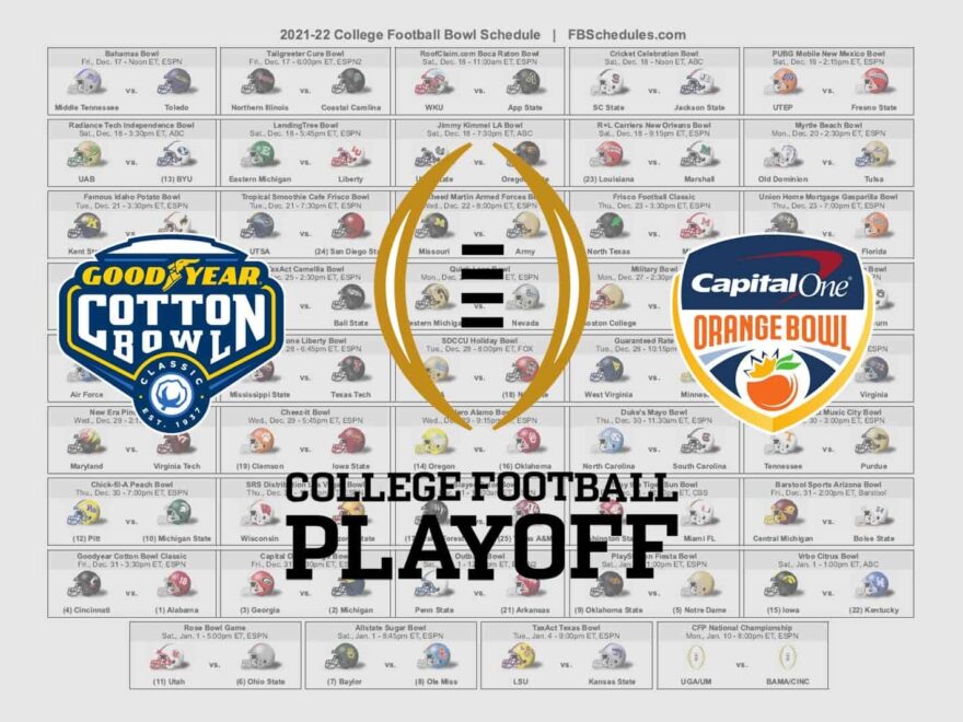 2021 22 College Football Bowl Helmet Schedule