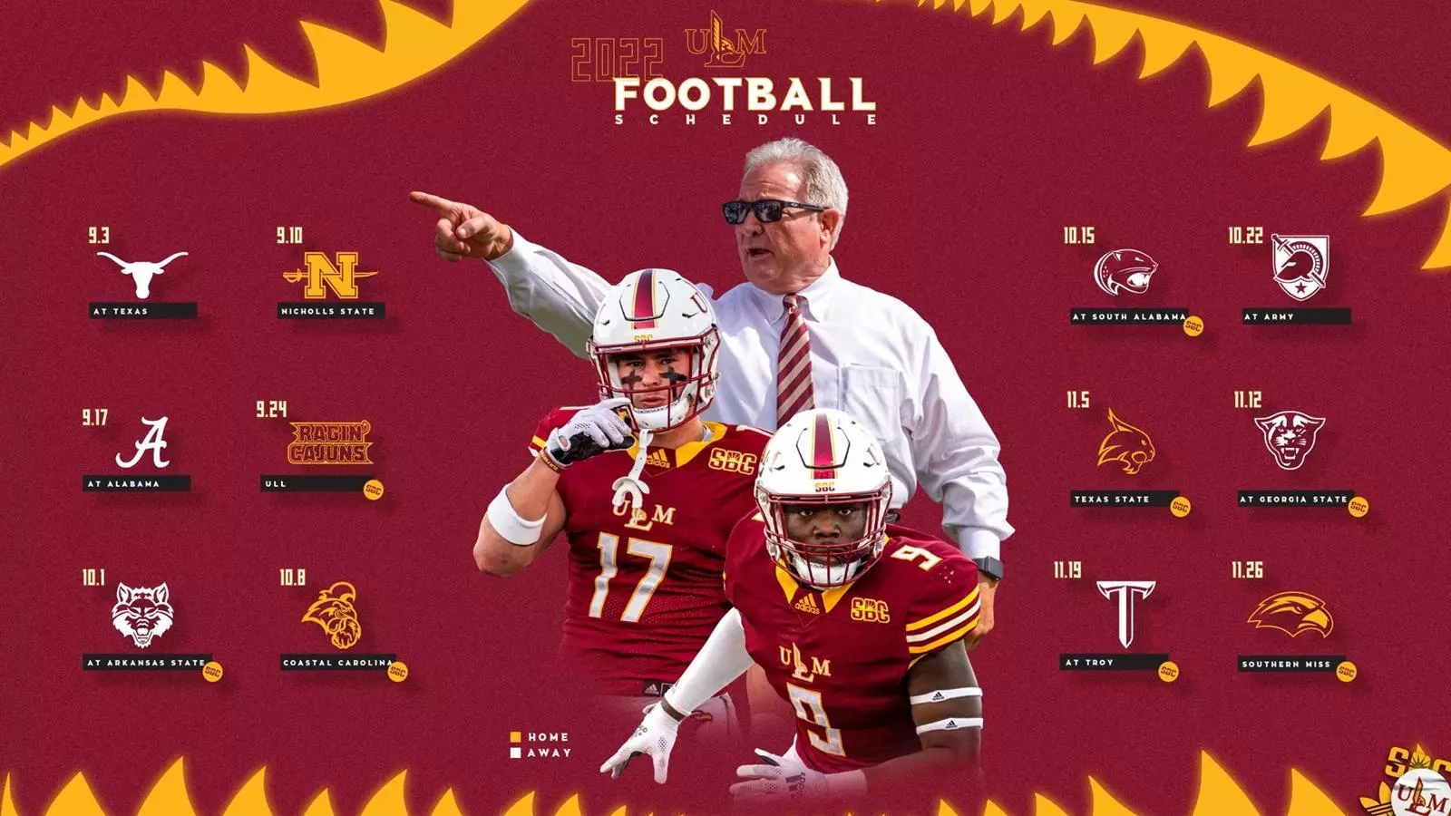 2022 ULM Football Schedule Features Five Home Games Five Bowl Teams University Of Louisiana Monroe Athletics 2022 ULM Football Schedule Features Five Home Games Five Bowl Teams University Of Louisiana Monroe Athletics