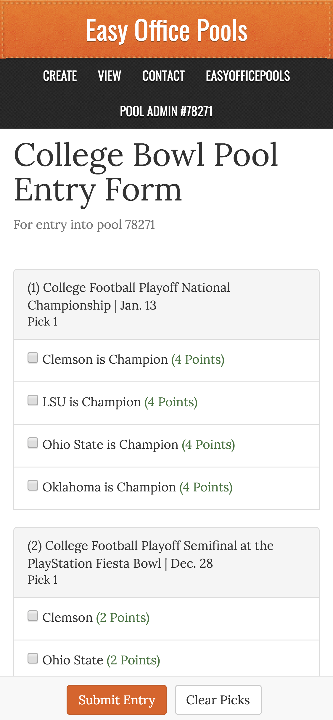 College Bowl Pickem Printable Sheets