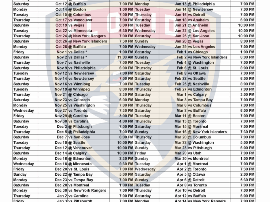 2025 26 Florida Panthers Schedule Printable PDF Format