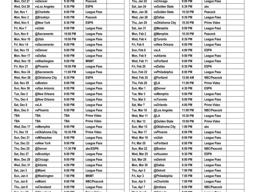 2025 26 Minnesota Timberwolves Schedule Free Printable