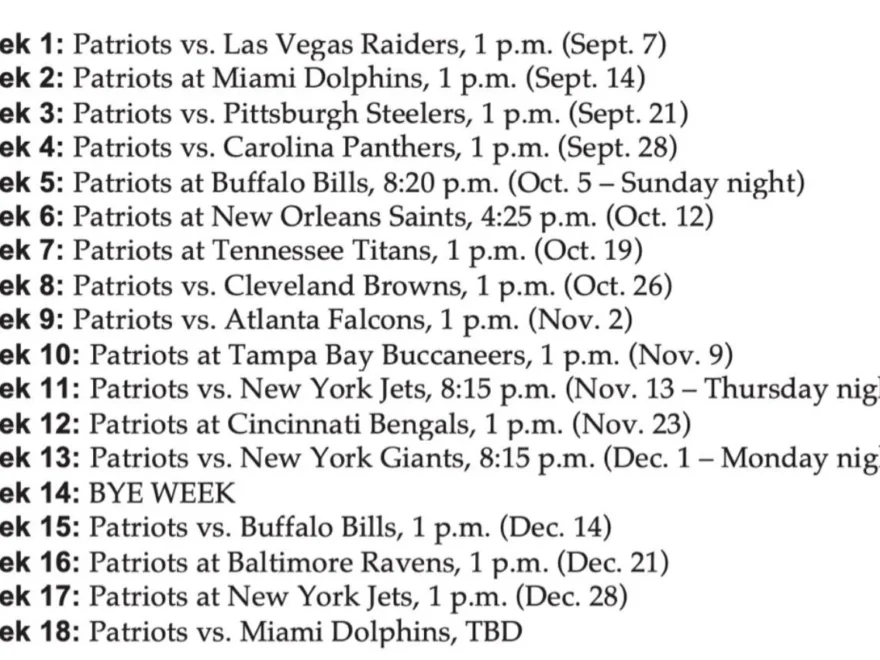 2025 New England Patriots Schedule R Patriots