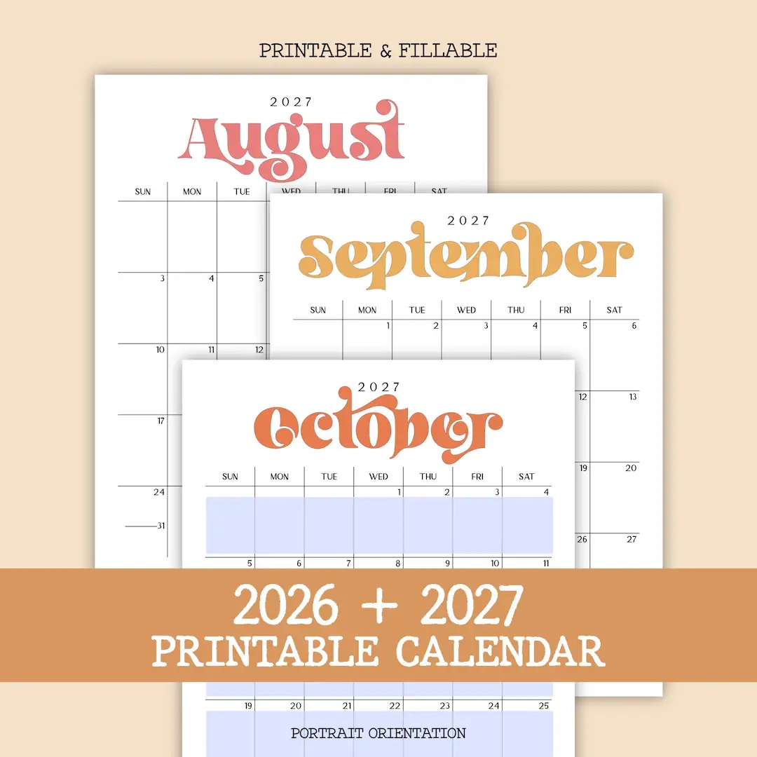 2026 2027 Calendar Bundle Printable Monthly Yearly Planners editable PDF Download A4 letter Size Etsy