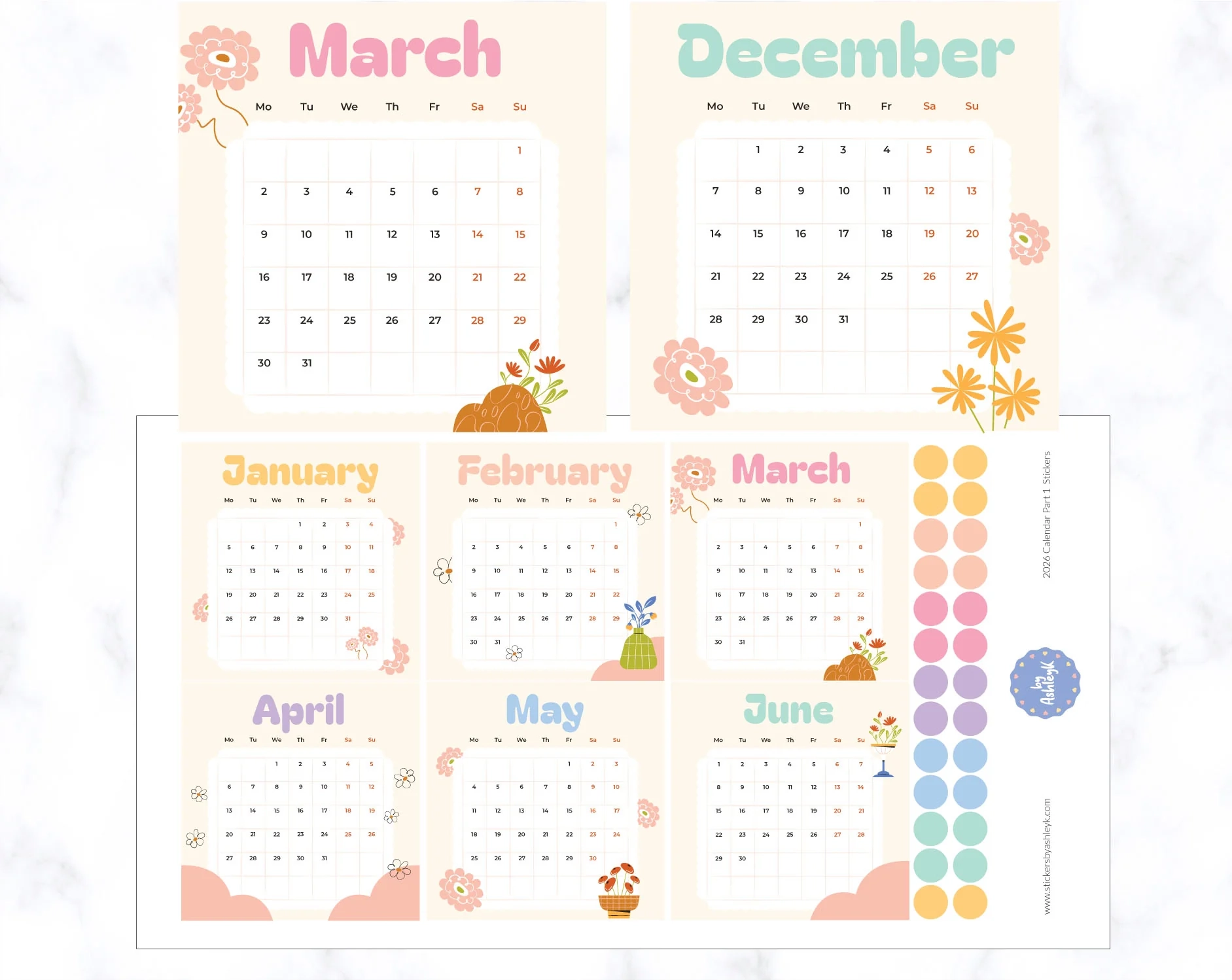 2026 Calendar Planner Stickers Stickers By AshleyK
