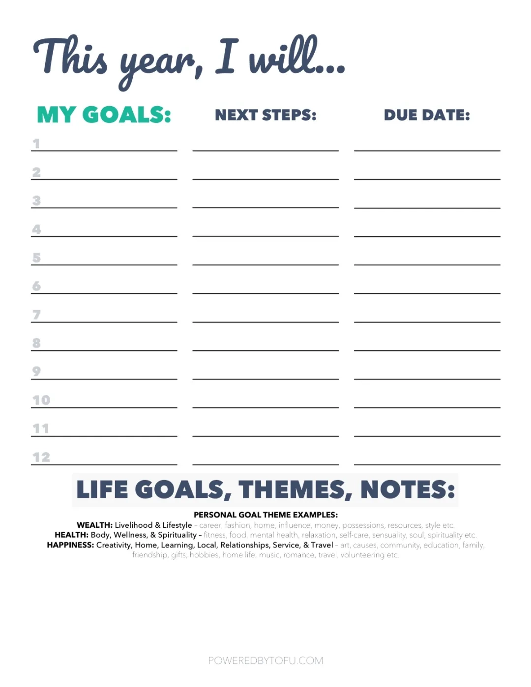 Free Printable Goal List For 2026