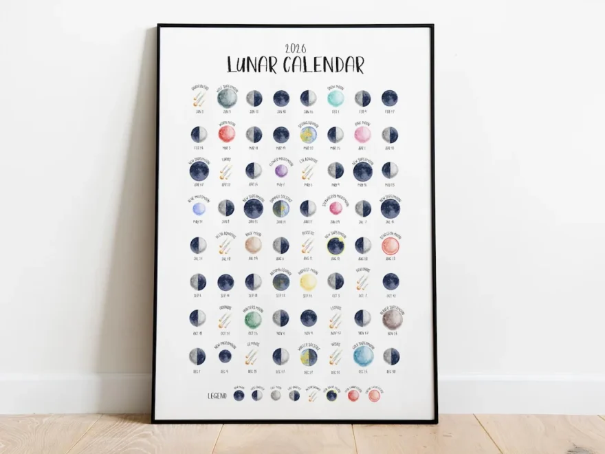 2026 Lunar Calendar Print NORTHERN Hemisphere Illustrated Moon Phases Full Moon Names Shows Eclipses Meteor Showers And Supermoons Etsy