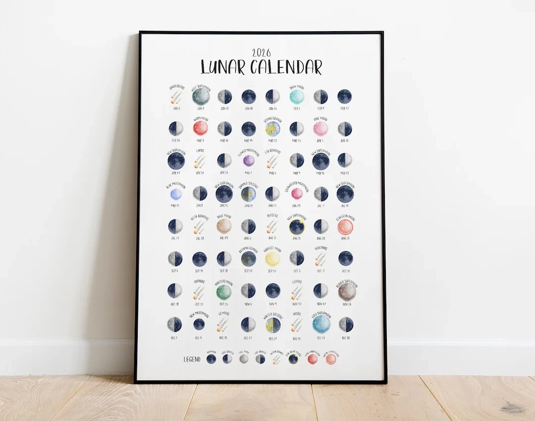 2026 Lunar Calendar Print NORTHERN Hemisphere Illustrated Moon Phases Full Moon Names Shows Eclipses Meteor Showers And Supermoons Etsy 2026 Lunar Calendar Print NORTHERN Hemisphere Illustrated Moon Phases Full Moon Names Shows Eclipses Meteor Showers And Supermoons Etsy