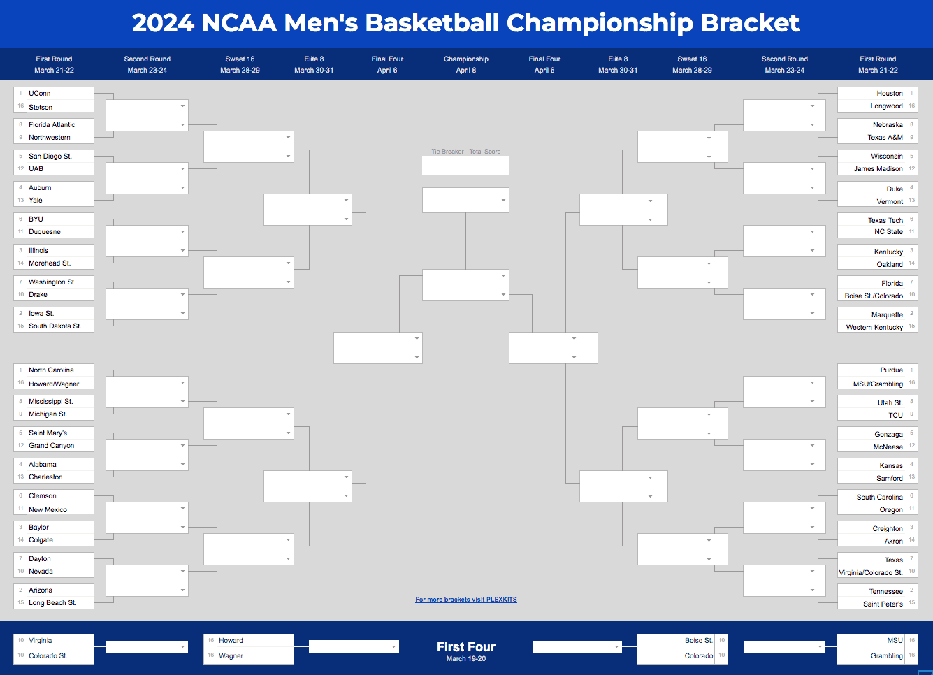 2026 March Madness Bracket Excel Google Sheets Template 