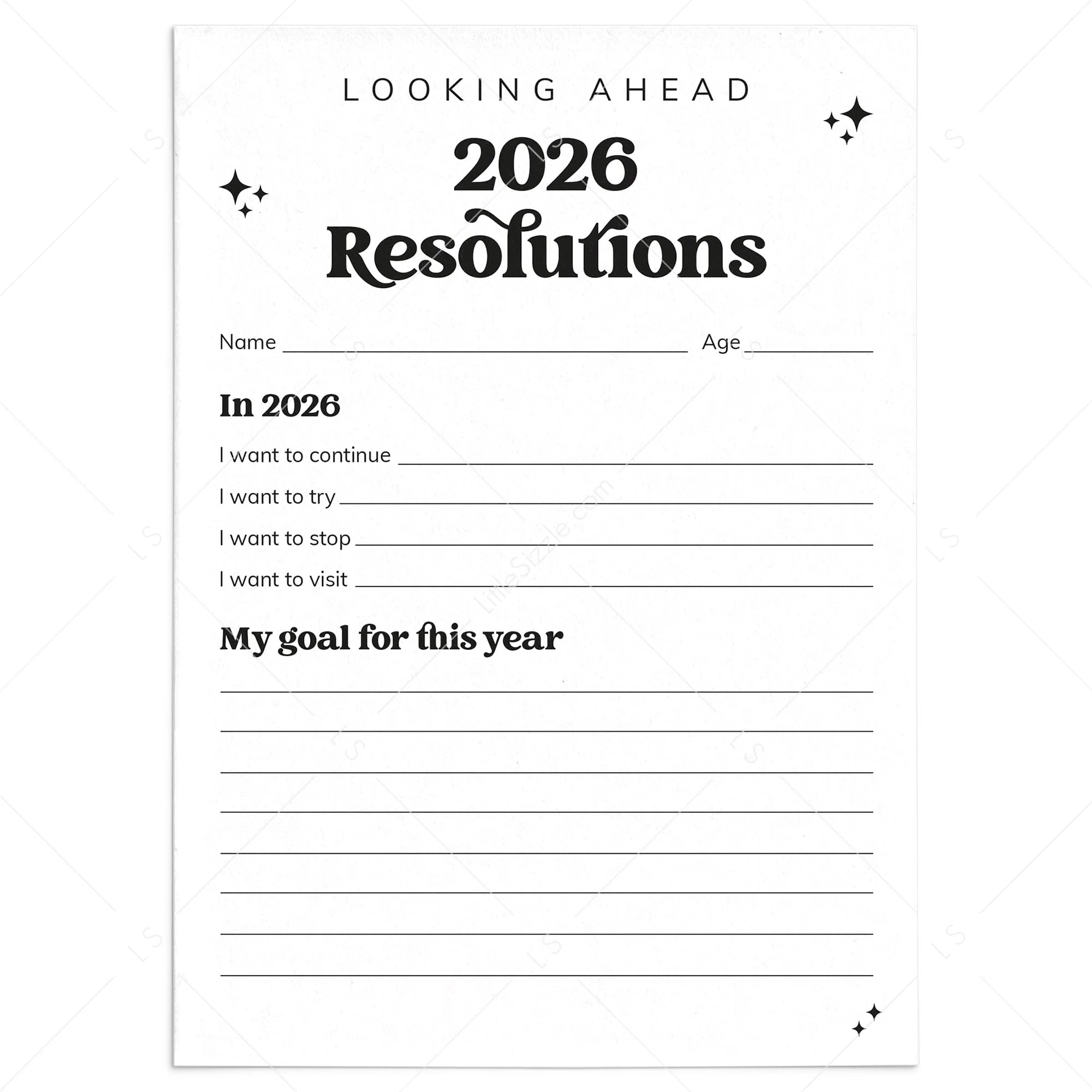 2026 New Year Resolutions Goal Setting List Printable LittleSizzle