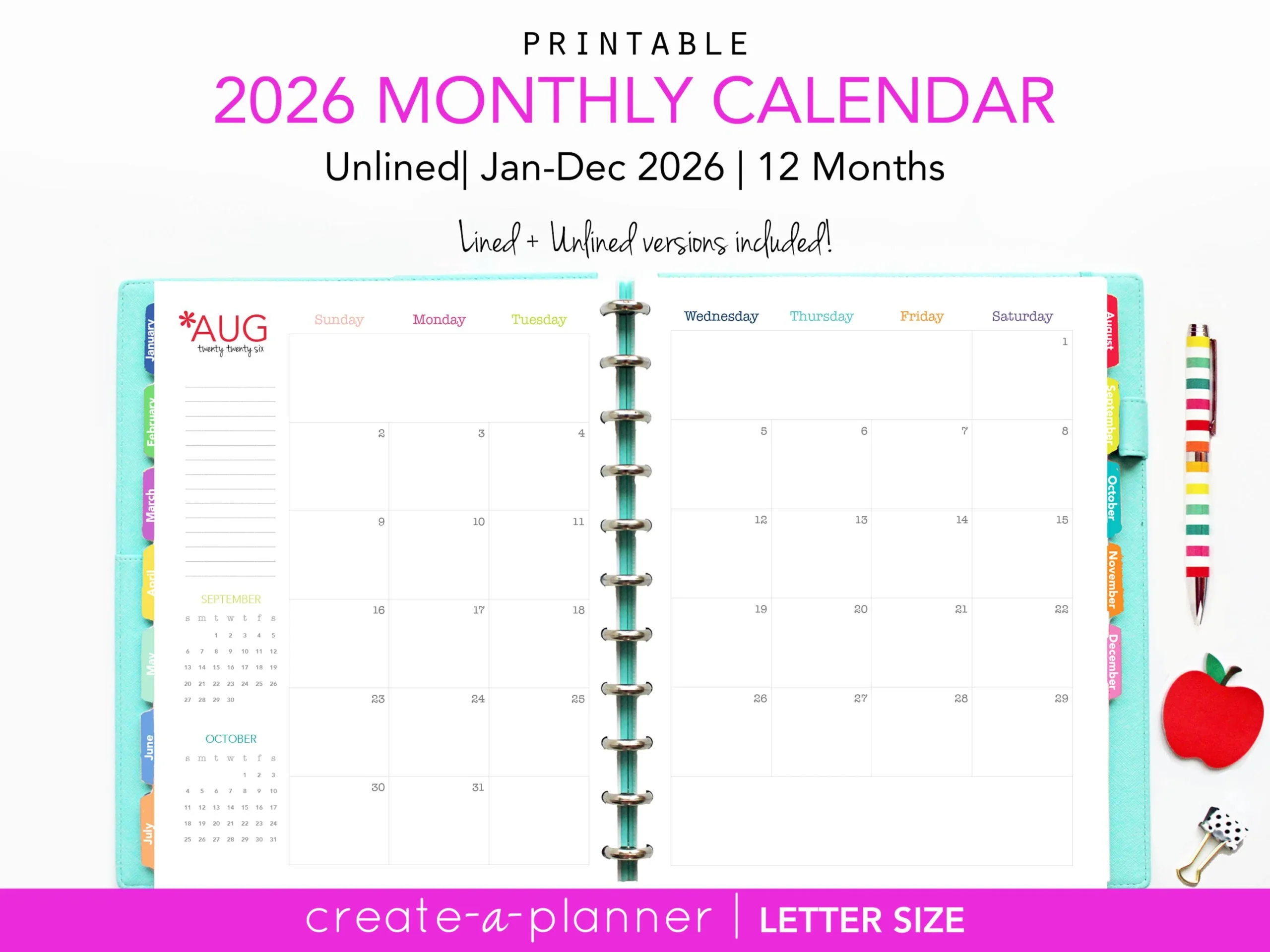 2026 Unlined Calendar Printable Planner Inserts PDF Download 2 Page Spread Monthly Agenda Big Happy Planner Etsy 2026 Unlined Calendar Printable Planner Inserts PDF Download 2 Page Spread Monthly Agenda Big Happy Planner Etsy