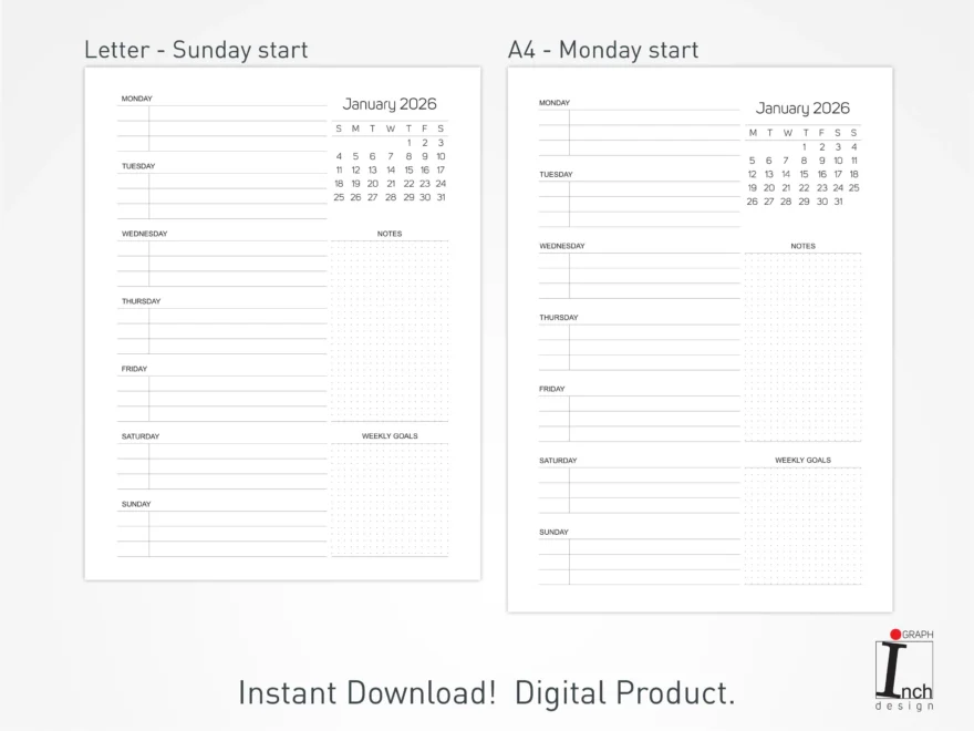 2026 Weekly Planner Printable PDF Minimalist Weekly Organizer With Calendar Etsy