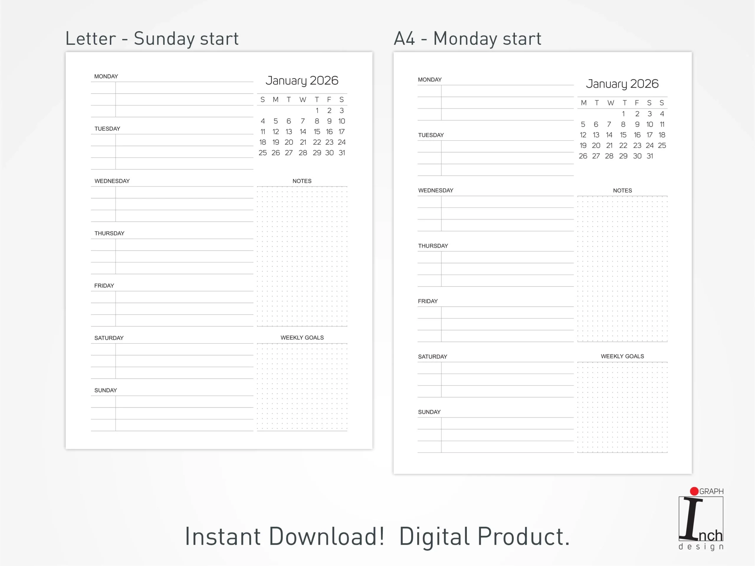 2026 Weekly Planner Printable PDF Minimalist Weekly Organizer With Calendar Etsy
