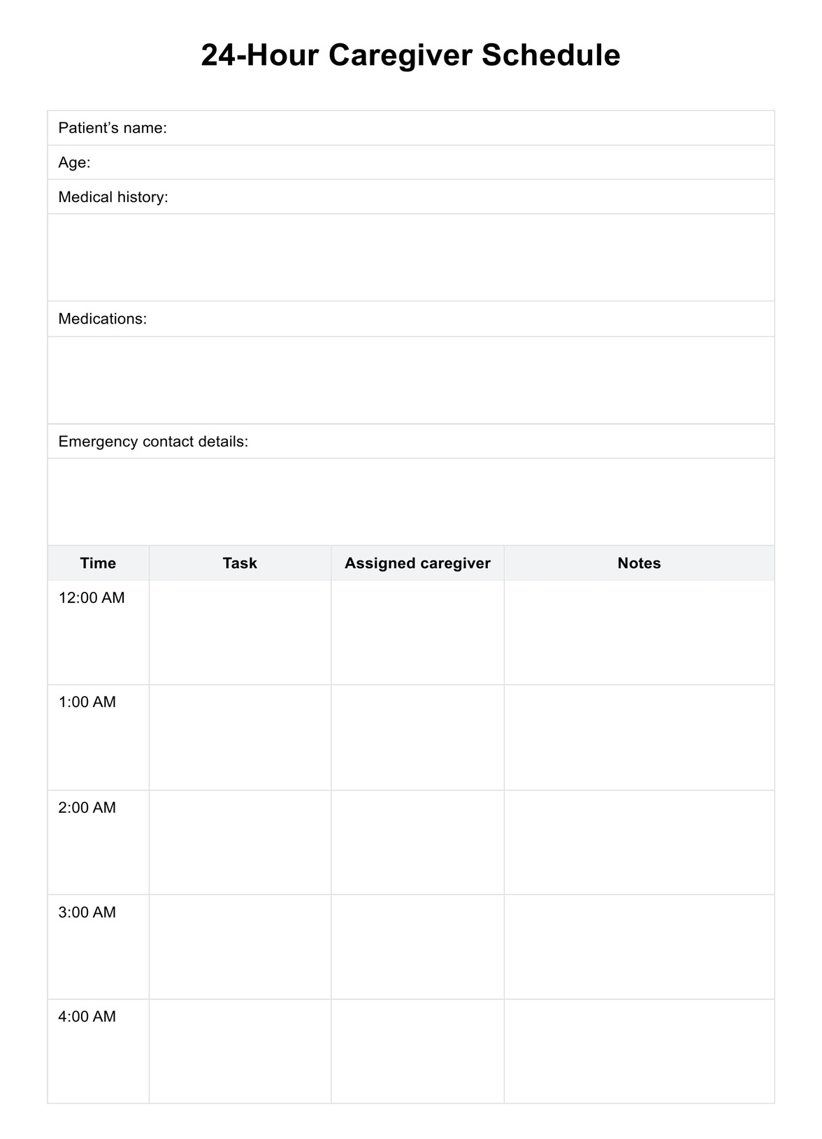 24 hour Caregiver Schedule Template 24 hour Caregiver Schedule Template
