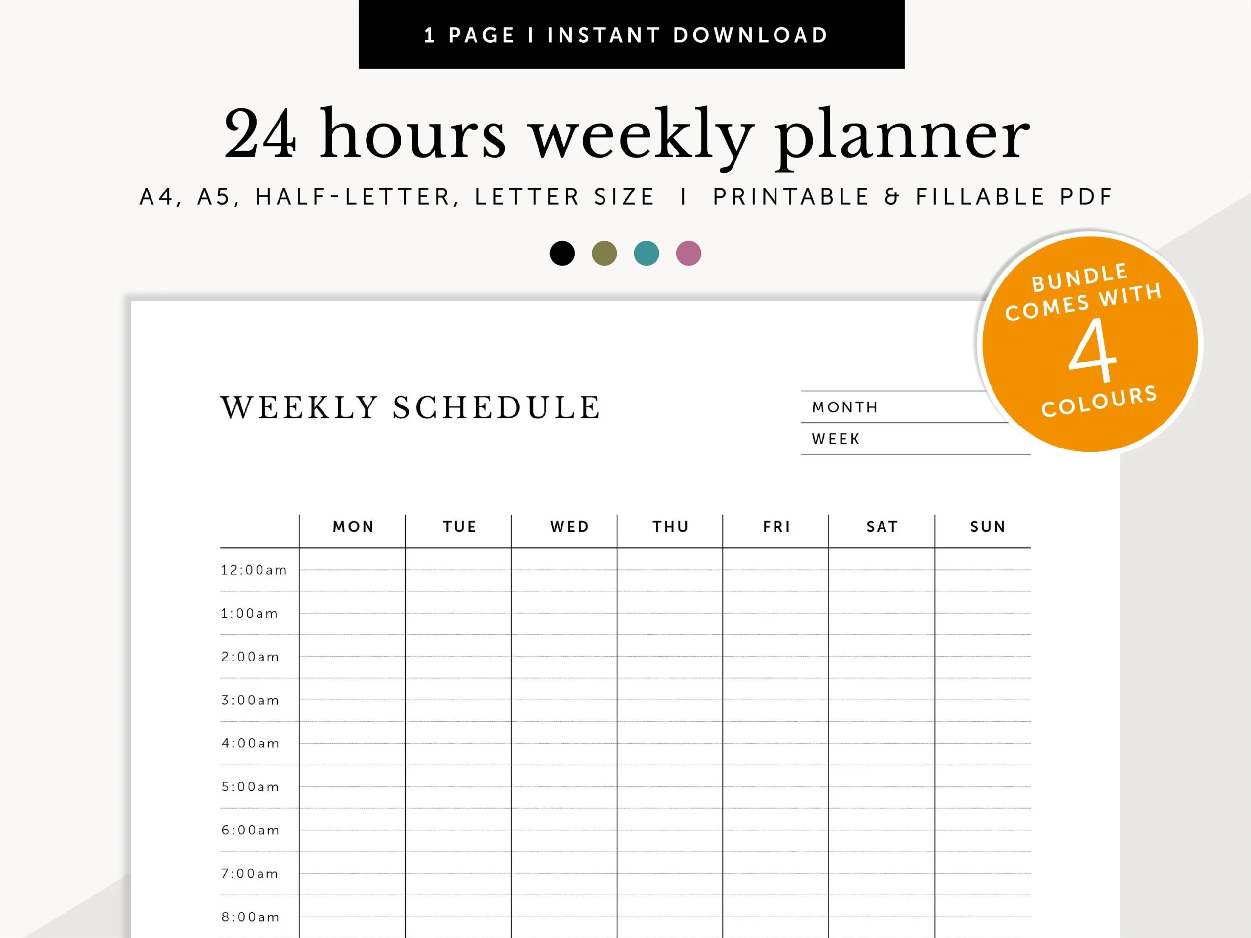 24 Hour Weekly Calendar 24hrs Weekly Schedule Weekly Desk Planner Fillable Printable Planner Inserts A4 a5 letter half Size Etsy 24 Hour Weekly Calendar 24hrs Weekly Schedule Weekly Desk Planner Fillable Printable Planner Inserts A4 a5 letter half Size Etsy