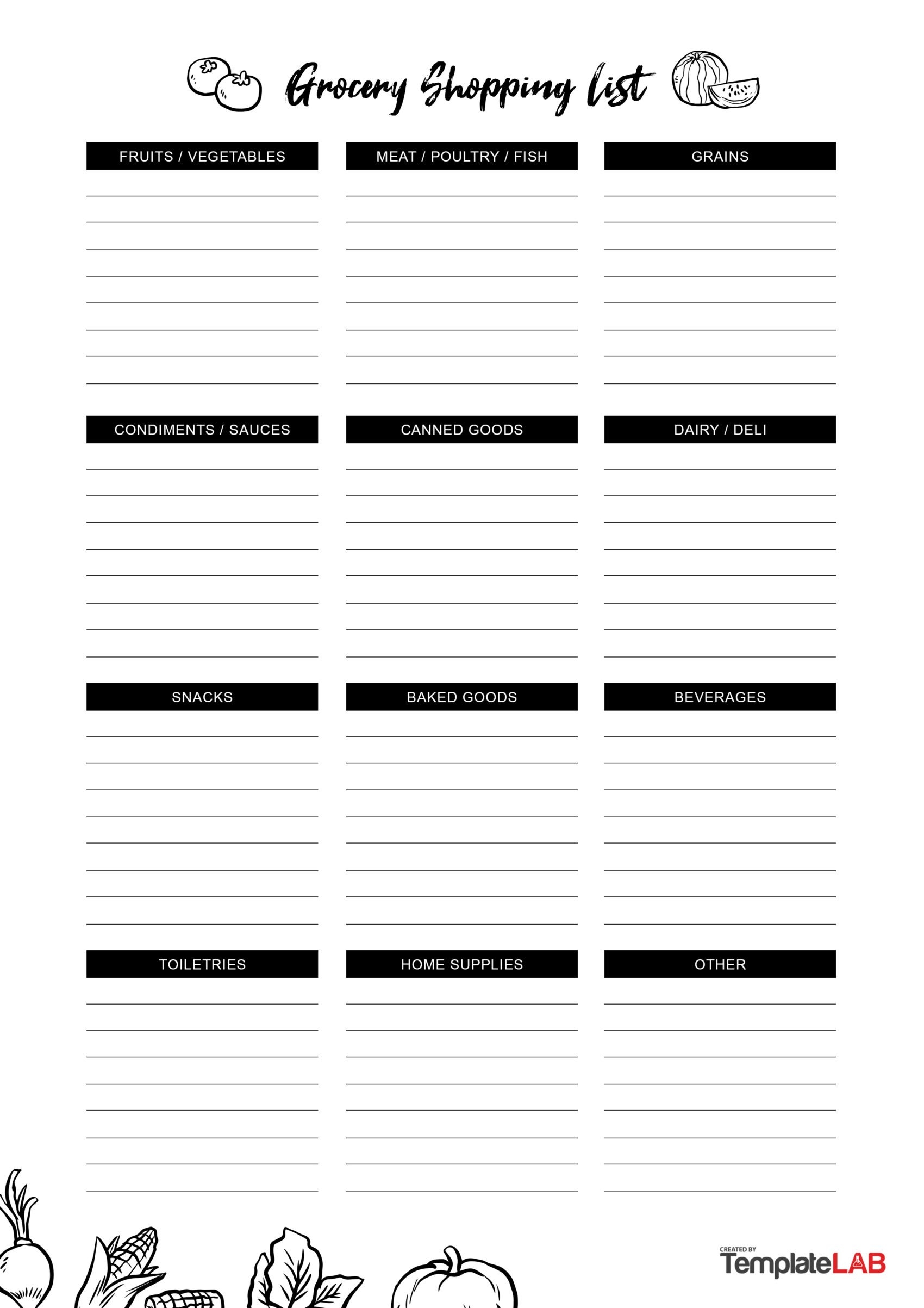 Black And White Printable Grocery List Black And White Printable Grocery List