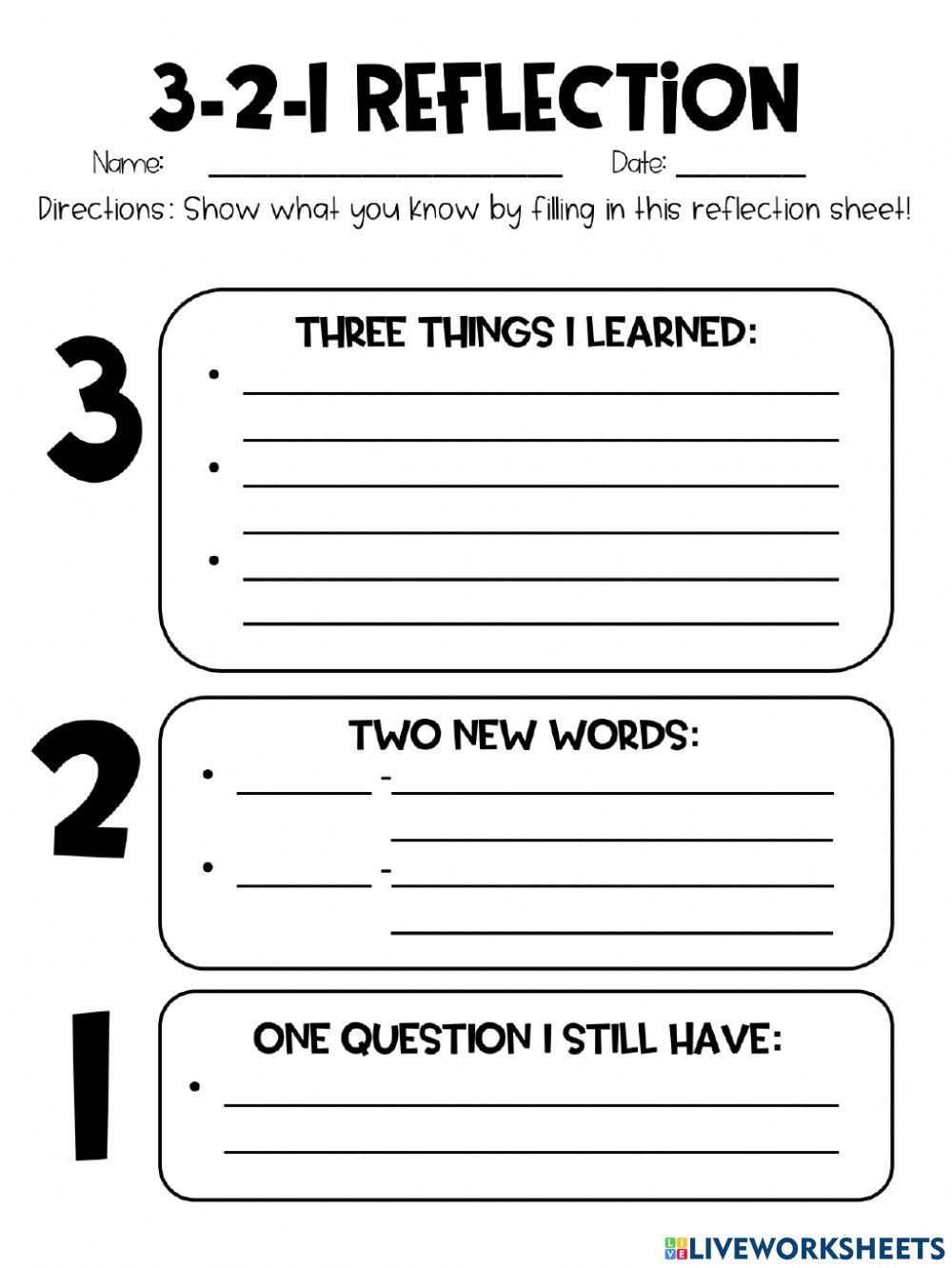 3 2 1 Reflection Exit Slip February 12 Online Exercise For Live Worksheets Library