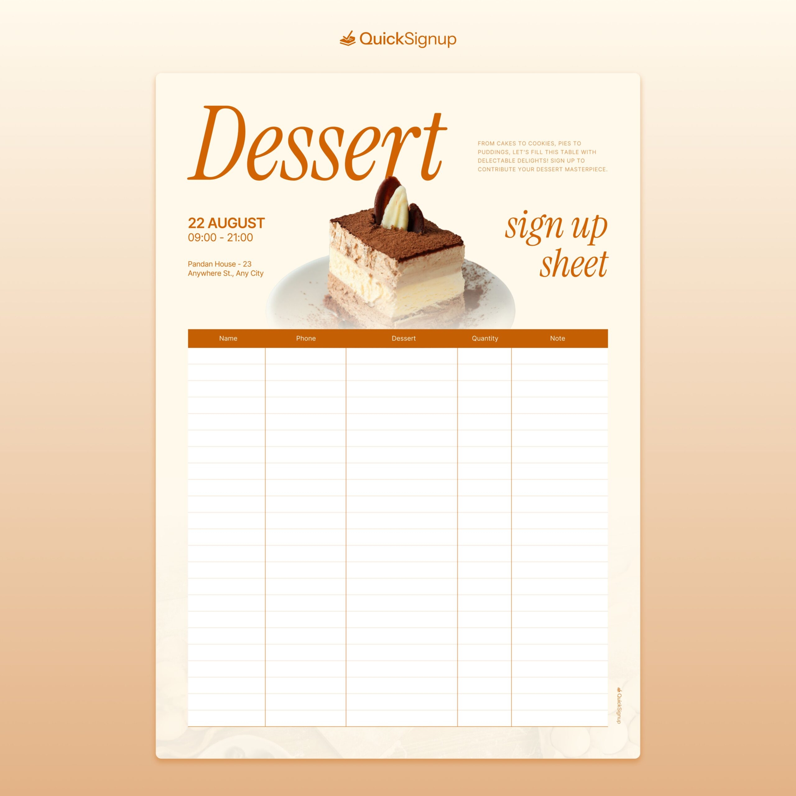 Cake Sign Up Sheet Printable Cake Sign Up Sheet Printable