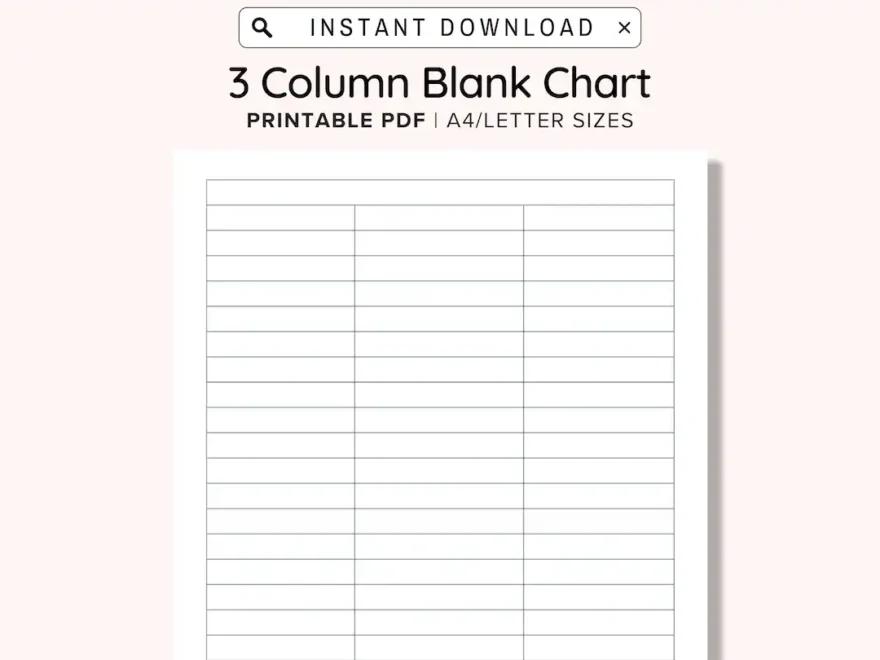 3 Blank Columns Chart Text Input Print And Write Printable Digital Download Blank Column Template Printable Columns Columns W Title PDF Etsy