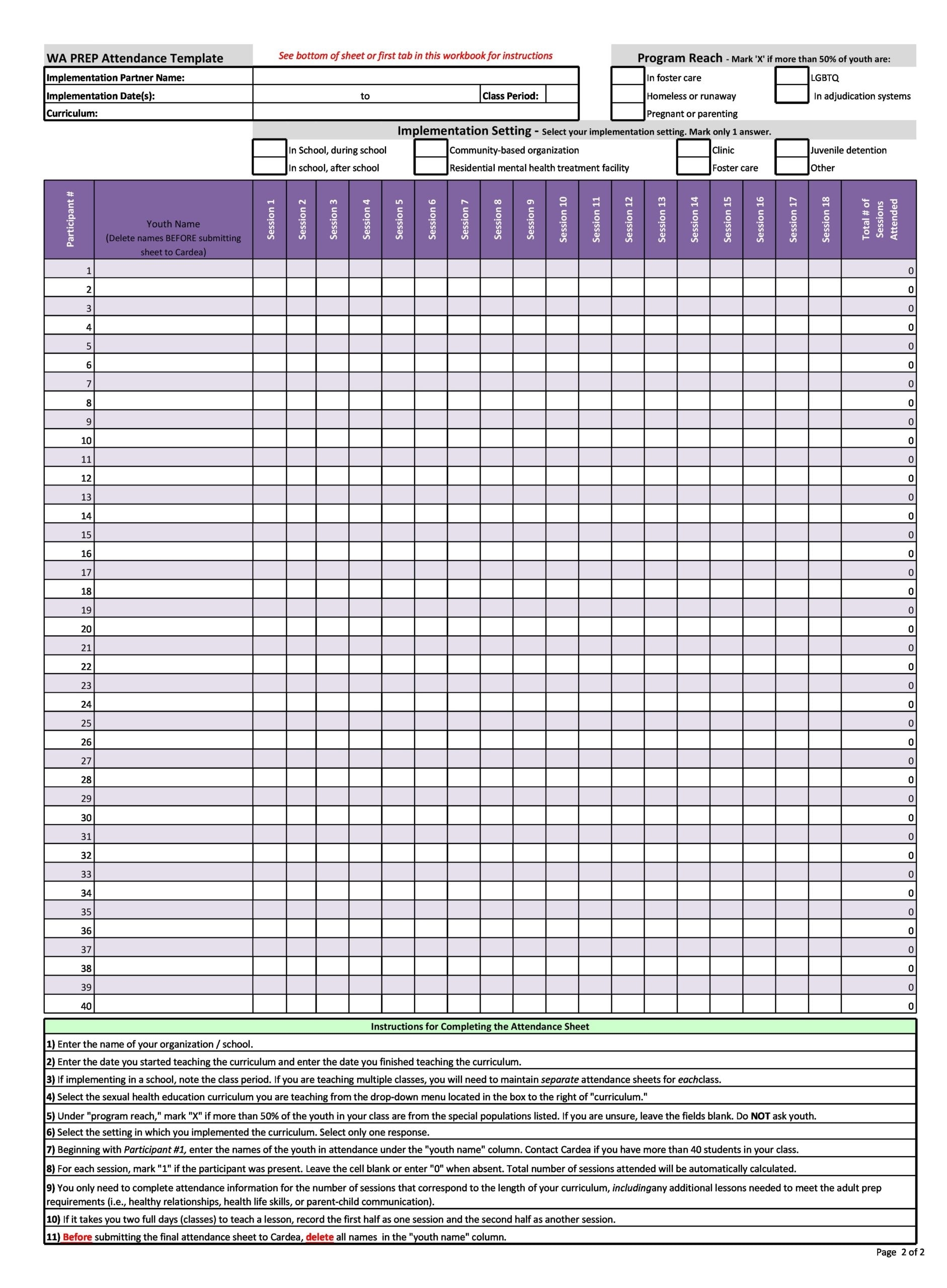 Printable Blank Attendance Sheet 5 Colunms