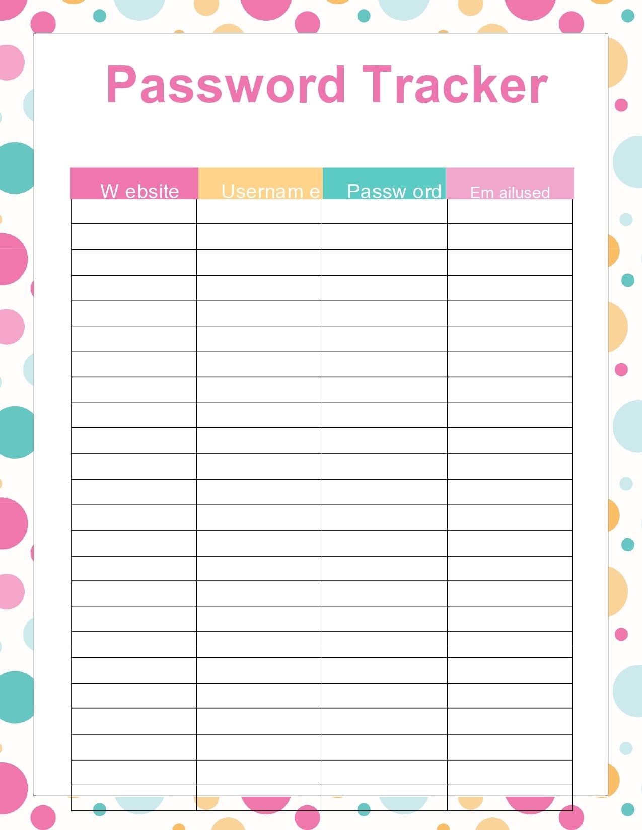 Free Printable Password Sheet