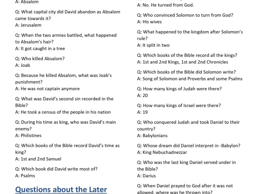 301 Bible Trivia Questions Answers free Download Sunday School Store