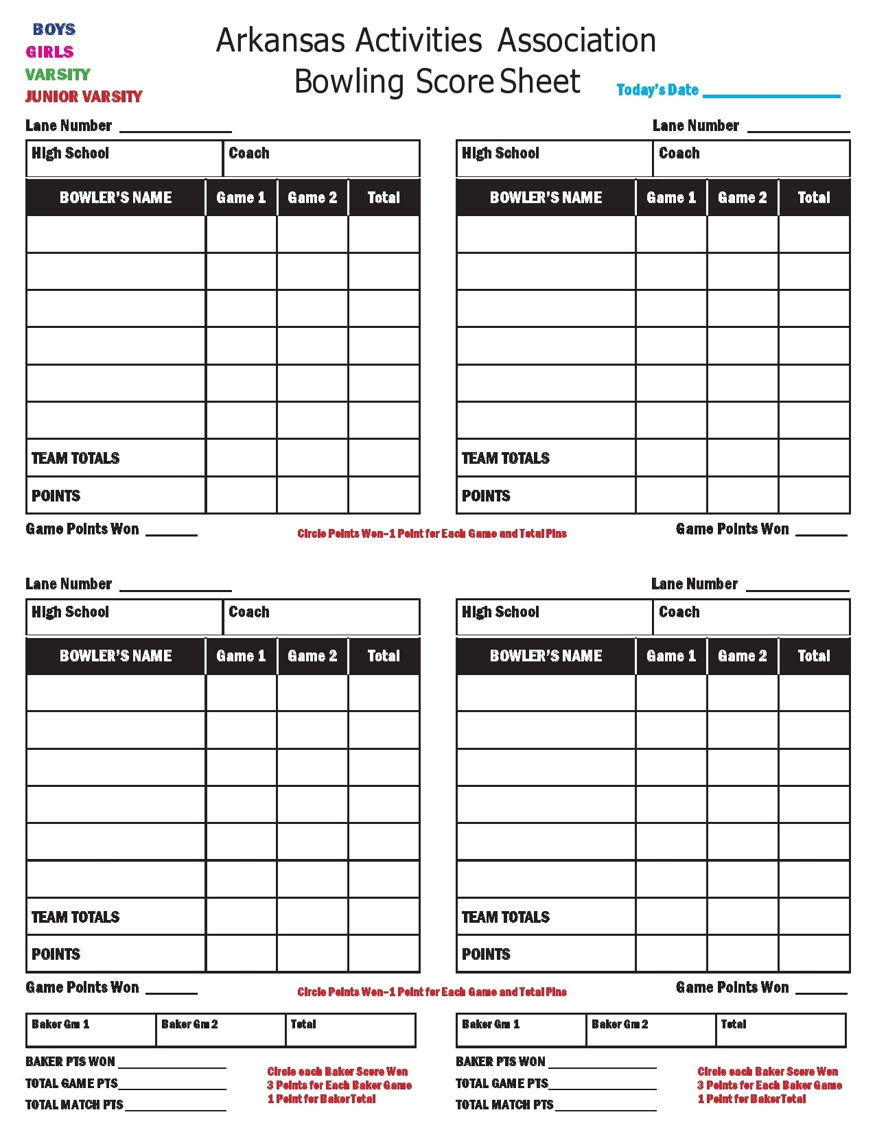 Printable Bowling Sign Up Sheet