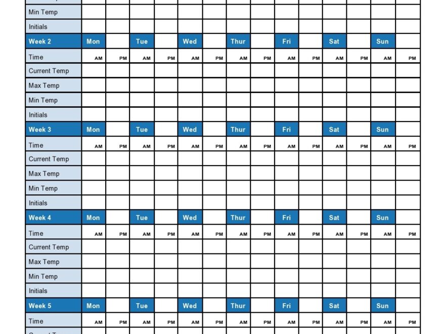 40 Printable Temperature Log Sheets Word Excel PDF