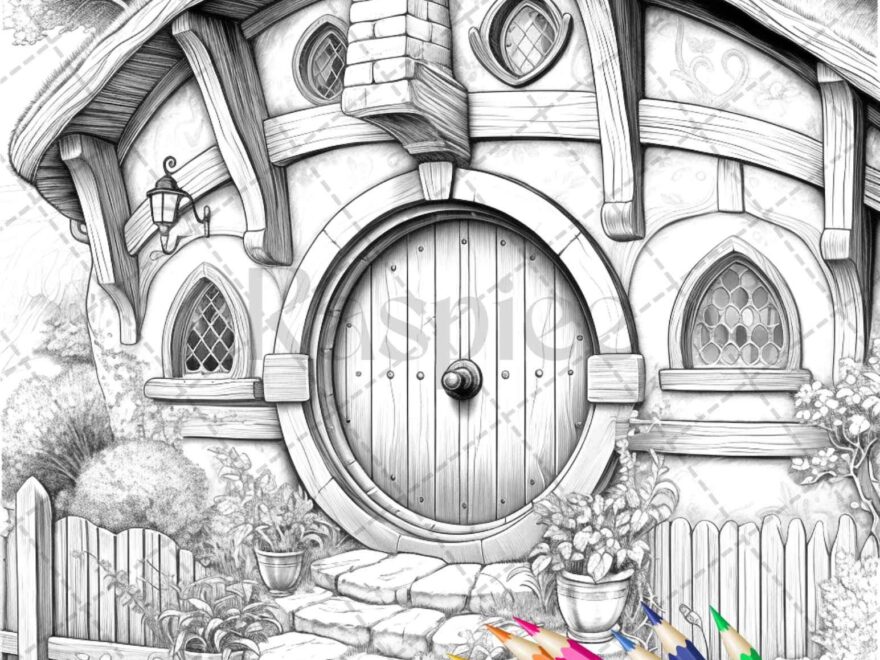 43 Enchanted Hobbiton Houses Grayscale Coloring Pages Printable For Ad RASPIEE