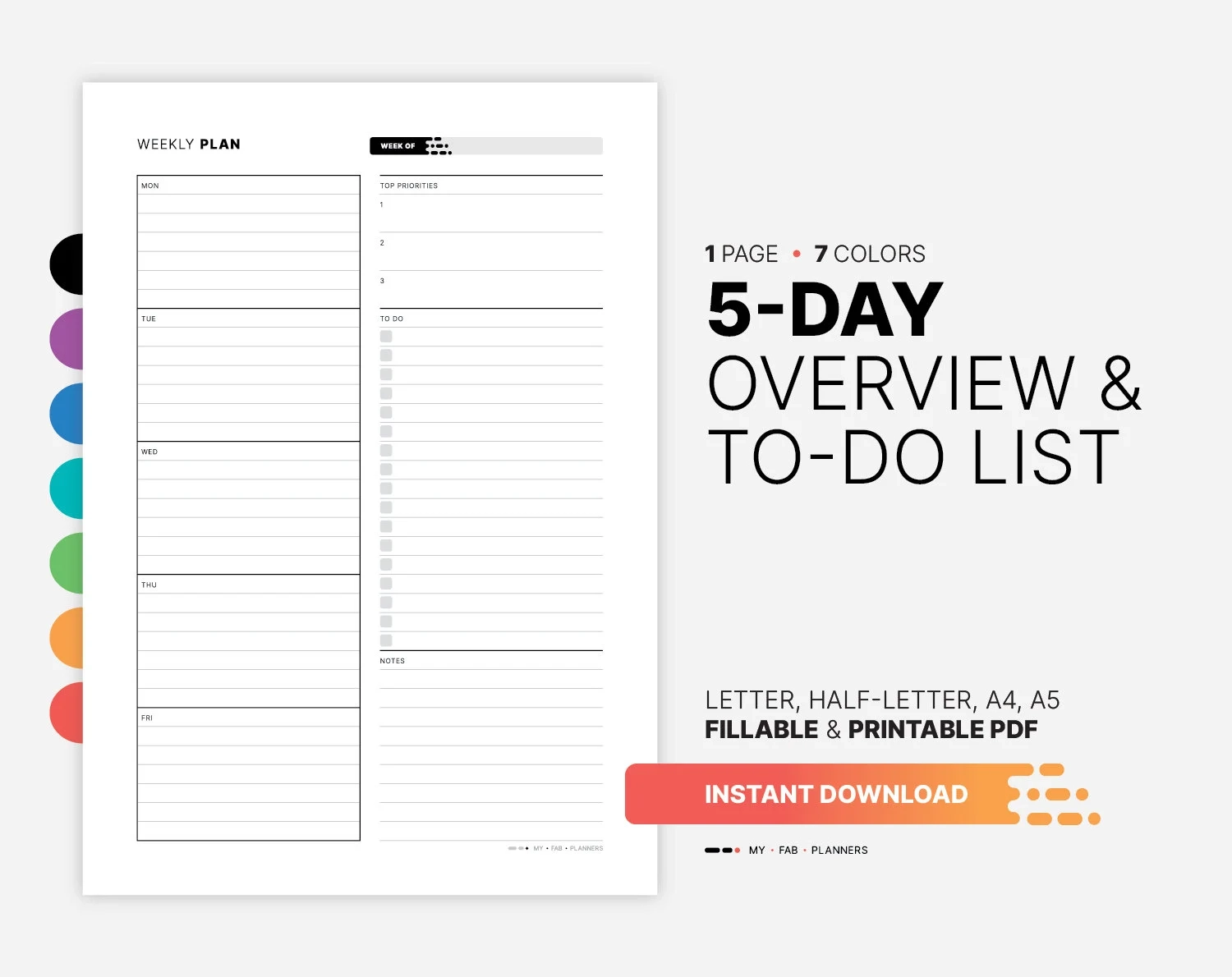 Printable Planner Half Page 5 Day