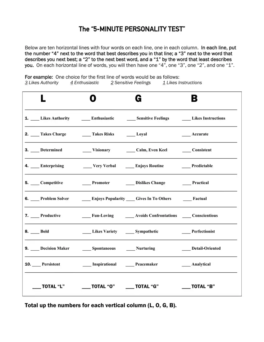 5 Minute Personality Test Fill Out Printable PDF Forms Online Worksheets Library