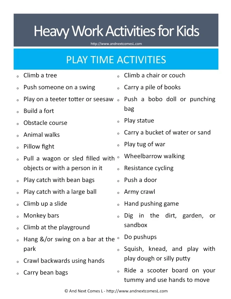 50 Heavy Work Activities For Kids Free Printable And Next Comes L Hyperlexia Resources 50 Heavy Work Activities For Kids Free Printable And Next Comes L Hyperlexia Resources
