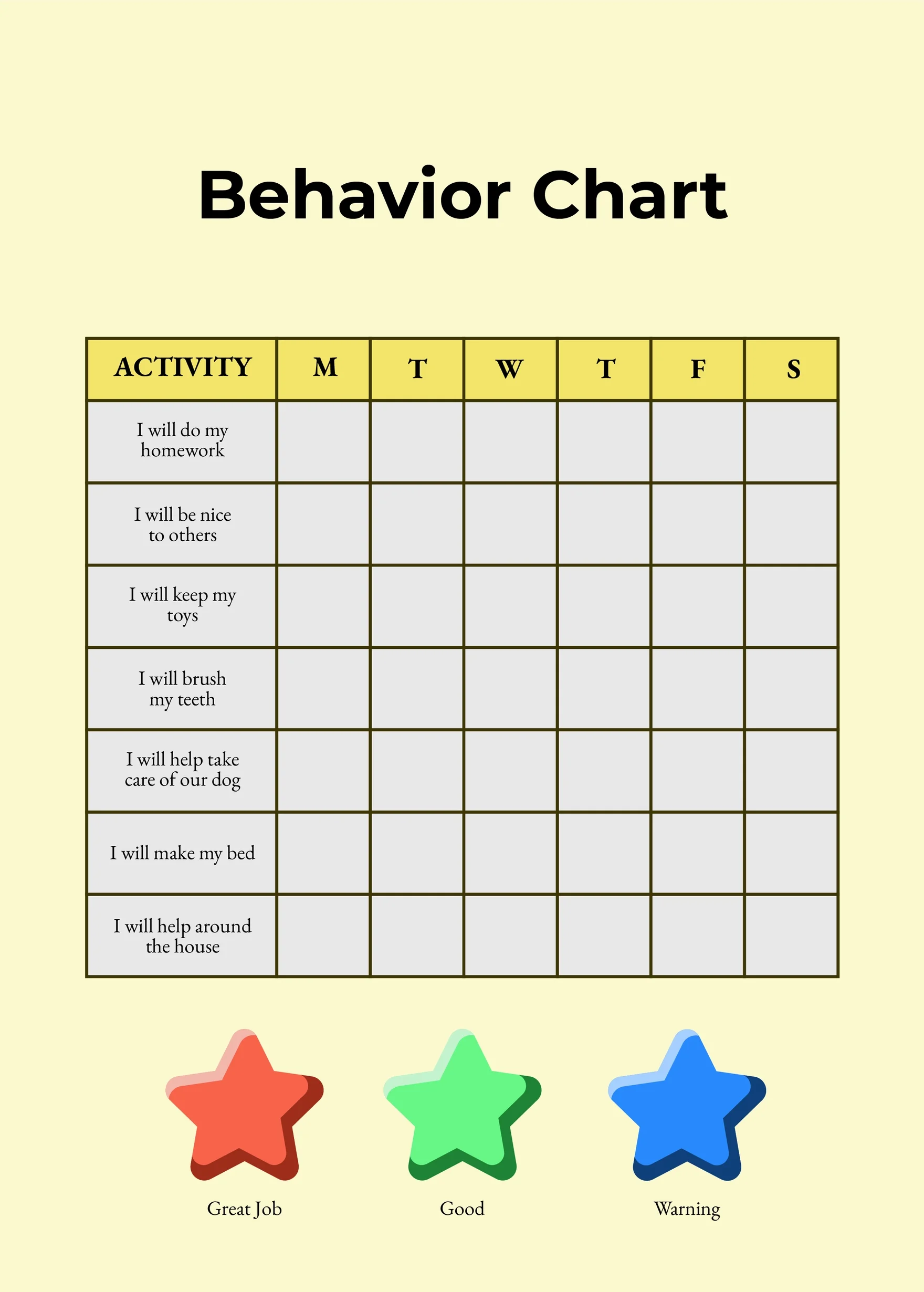 Free Printable Behavior At Home Chart Free Printable Behavior At Home Chart