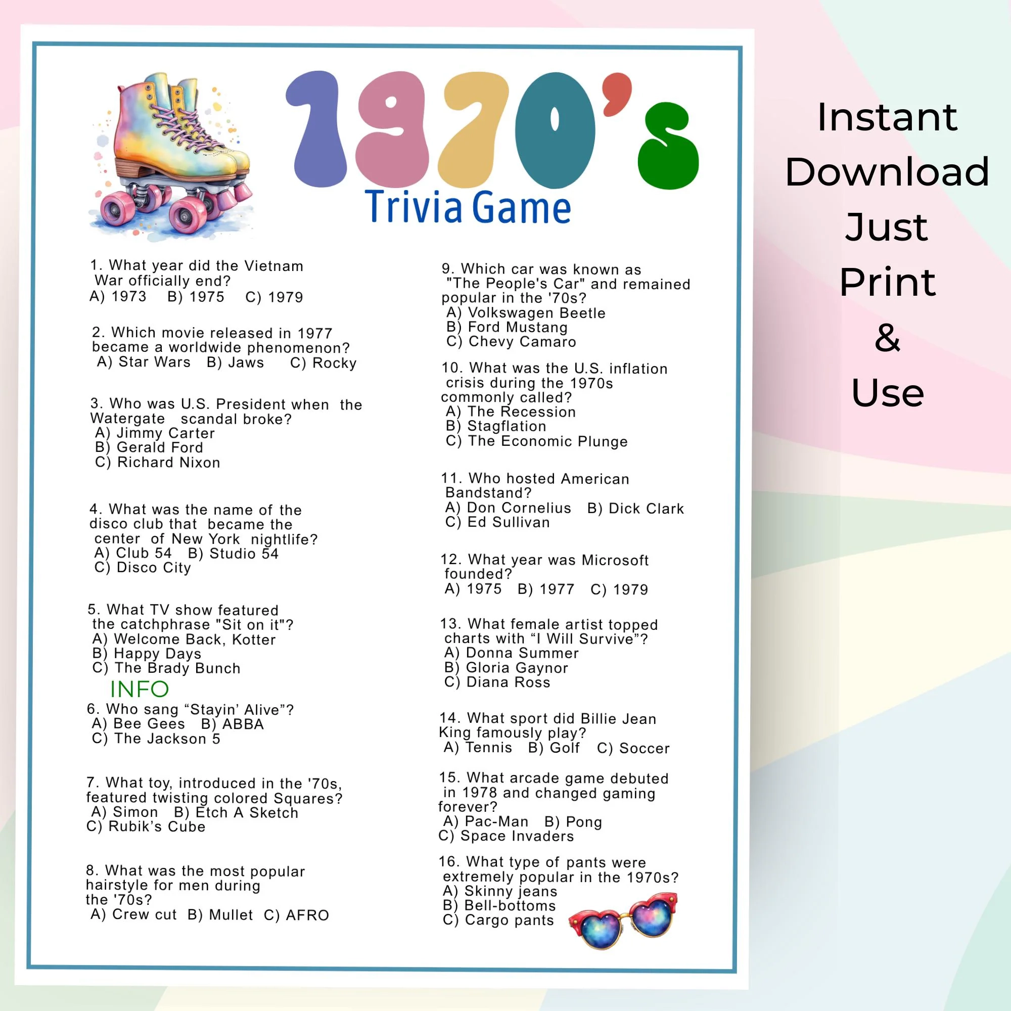 70s Trivia Questions And Answers Printable 1970s Trivia Quiz Pub Night Trivia Questions 1970s Nostalgia Quiz 70s Themed Party Games Etsy Israel
