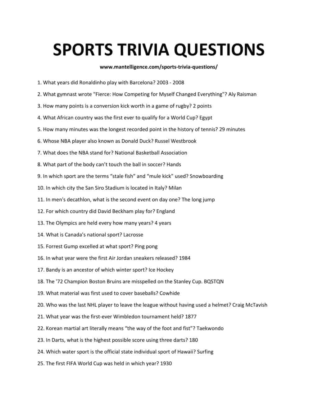 72 Sports Trivia Questions Answers Easy To Hard Mantelligence 72 Sports Trivia Questions Answers Easy To Hard Mantelligence