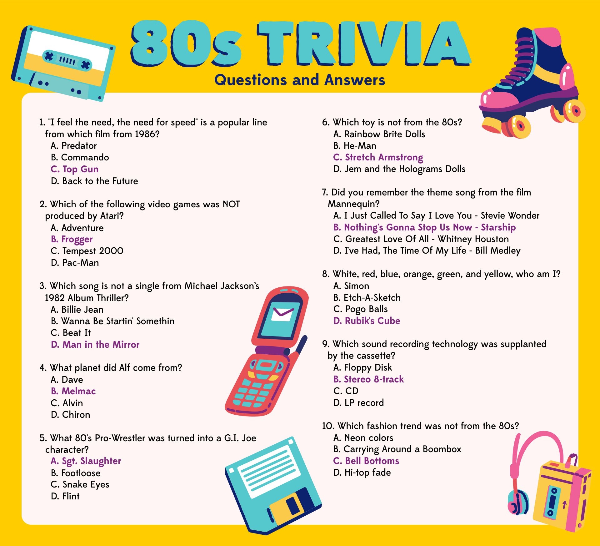 Free Printable 80s Trivia For Kids Free Printable 80s Trivia For Kids