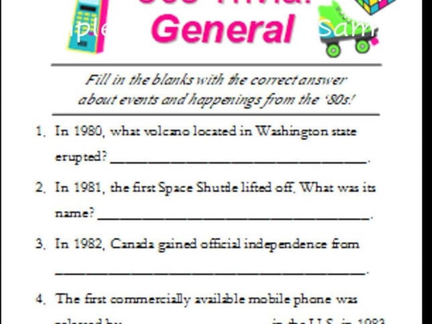 80s Trivia Pack Printable Trivia 1980s Game Includes Answers Worksheets Library