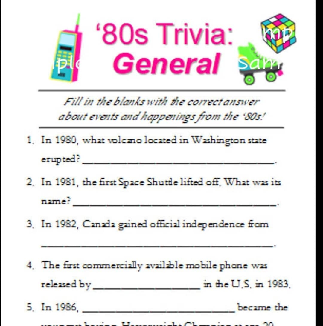 80s Trivia Pack Printable Trivia 1980s Game Includes Answers Worksheets Library 80s Trivia Pack Printable Trivia 1980s Game Includes Answers Worksheets Library