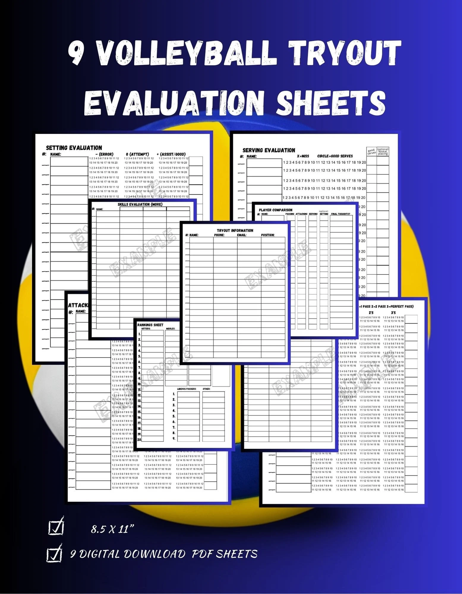 9 Volleyball Tryout Evaluation Sheets 8 5x11 Digital Download Passing Attacking Serving Setting Stat Evaluation Sheets Pdf Etsy