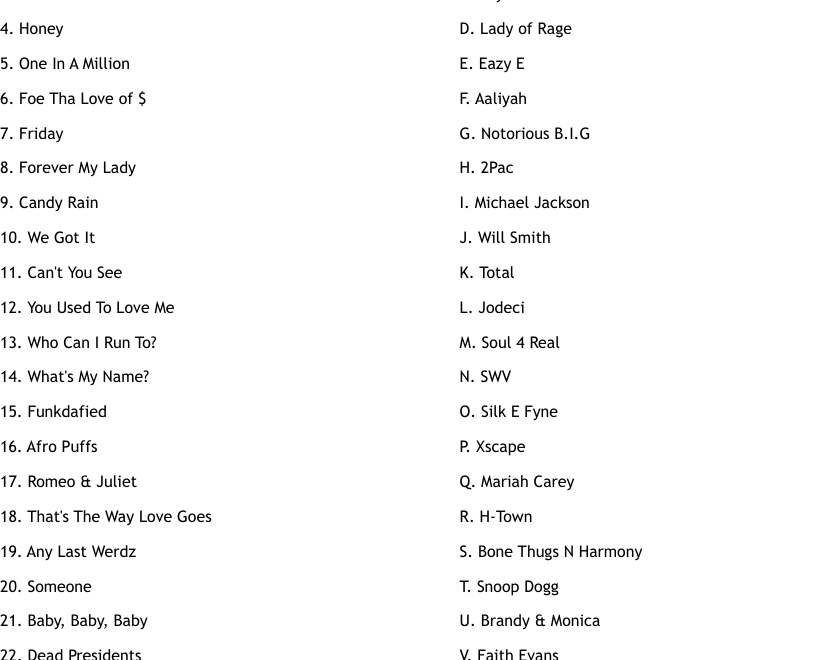 90s Music Worksheet WordMint