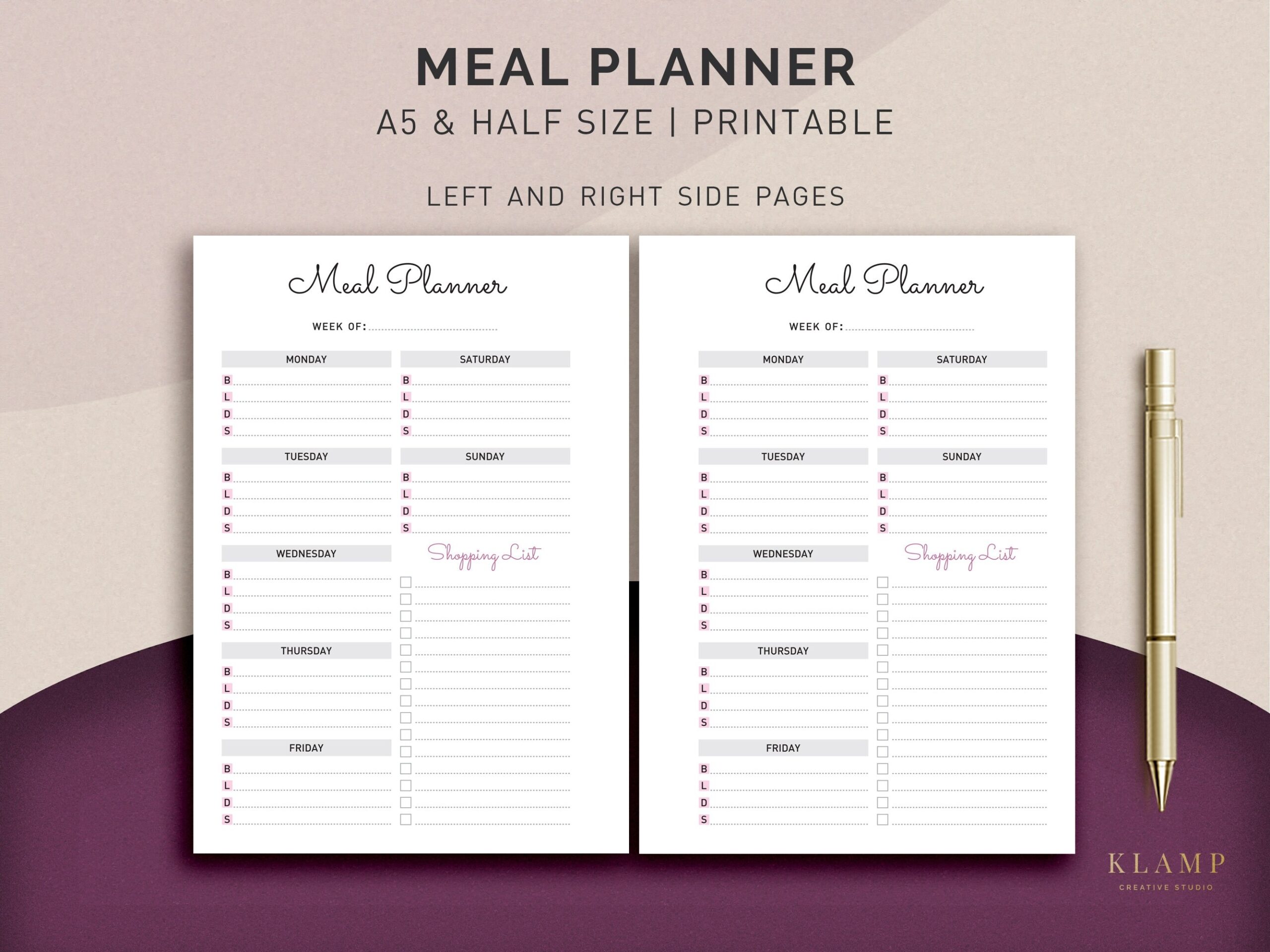 Printable Half Size Meal Planner Printable Half Size Meal Planner