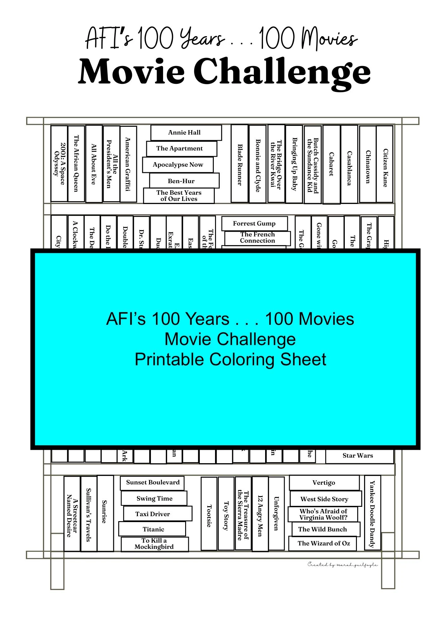 Afi s 100 Movies 100 Years Movie Challenge Printable Coloring Sheet Etsy
